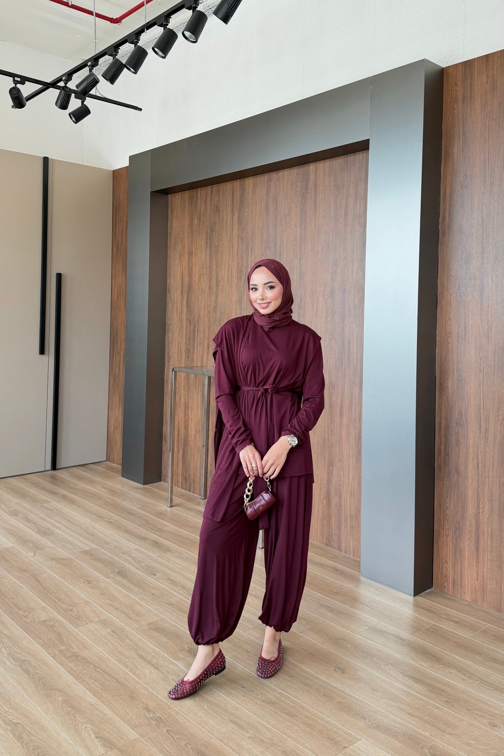 Nara Oysho Pantolon Takım Bordo