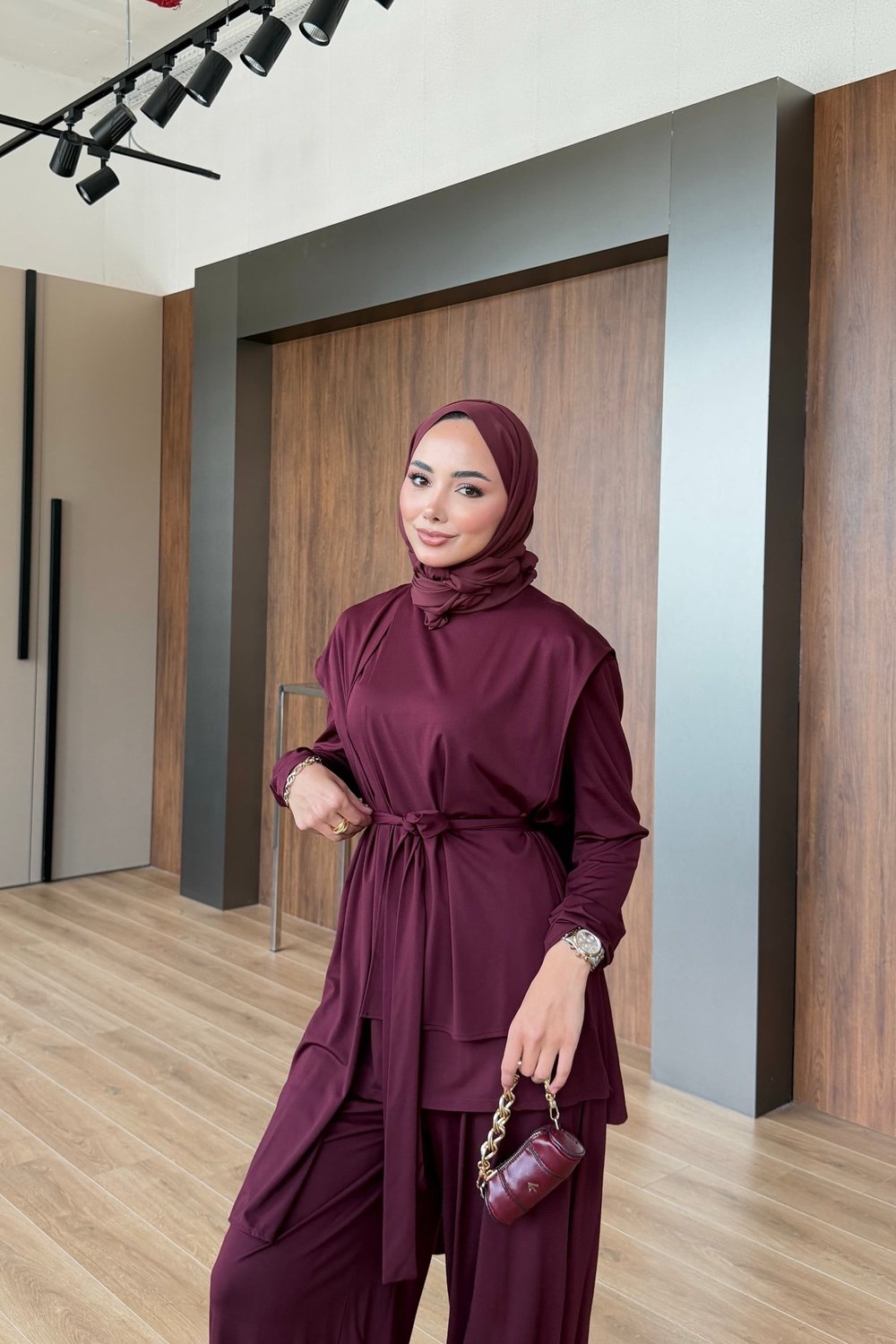 Nara Oysho Pantolon Takım Bordo