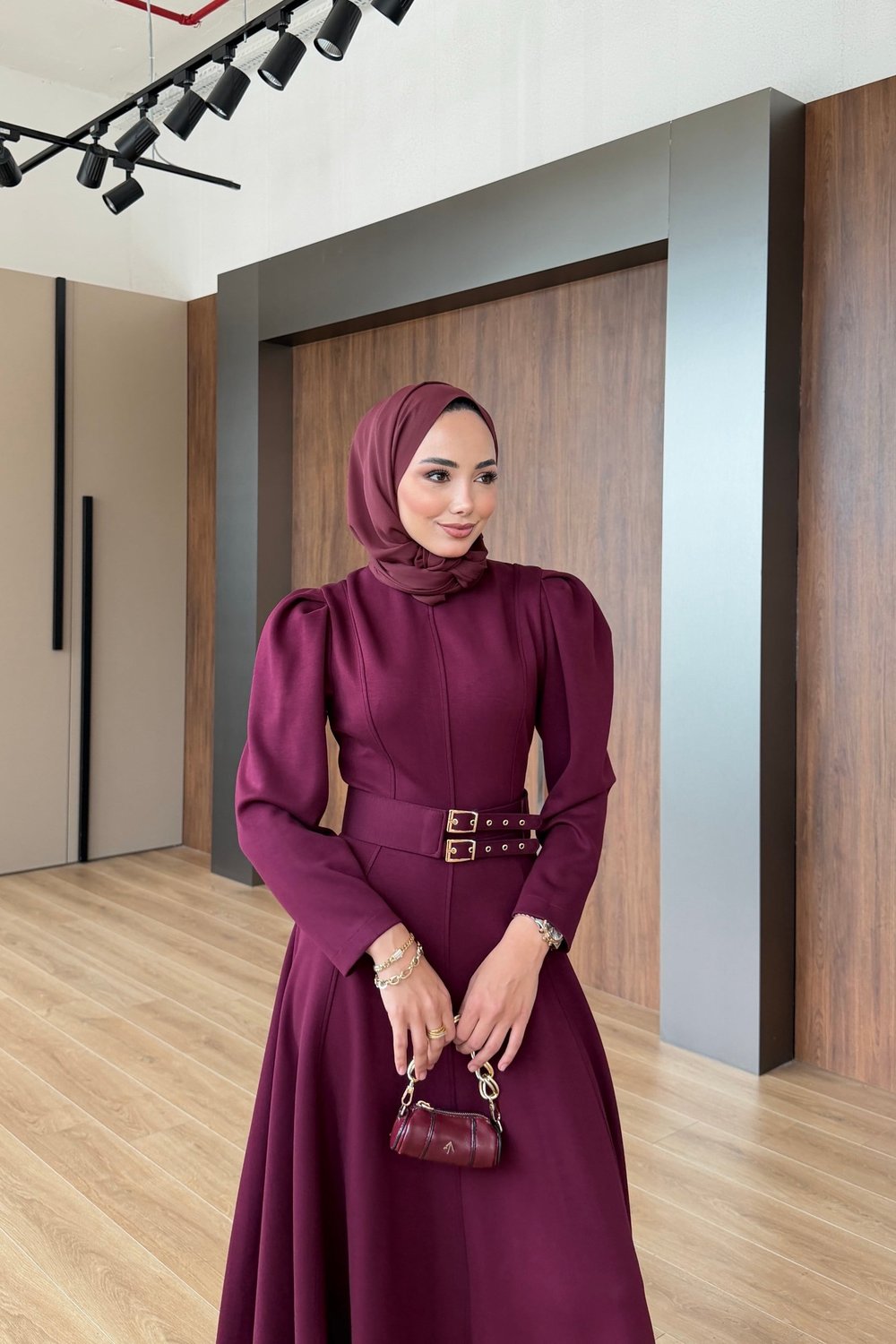 Yasemin Kemerli Elbise Bordo
