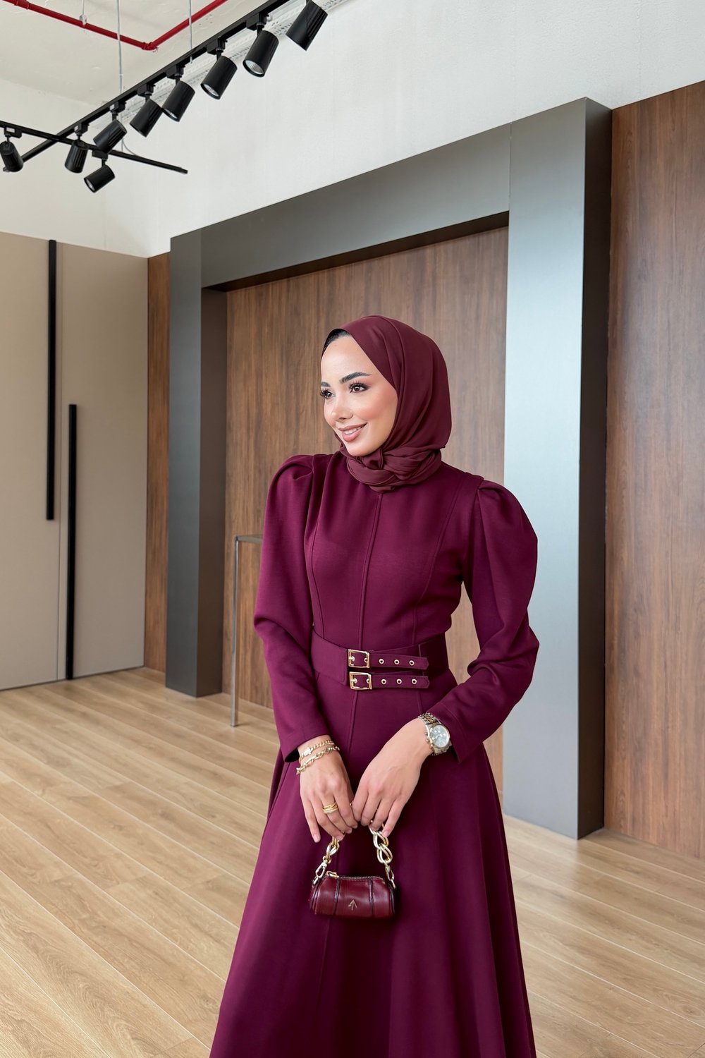 Yasemin Kemerli Elbise Bordo