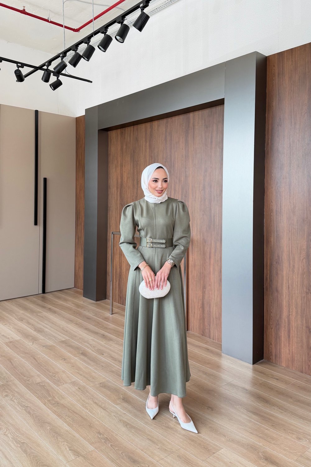Yasemin Kemerli Elbise Yeşil