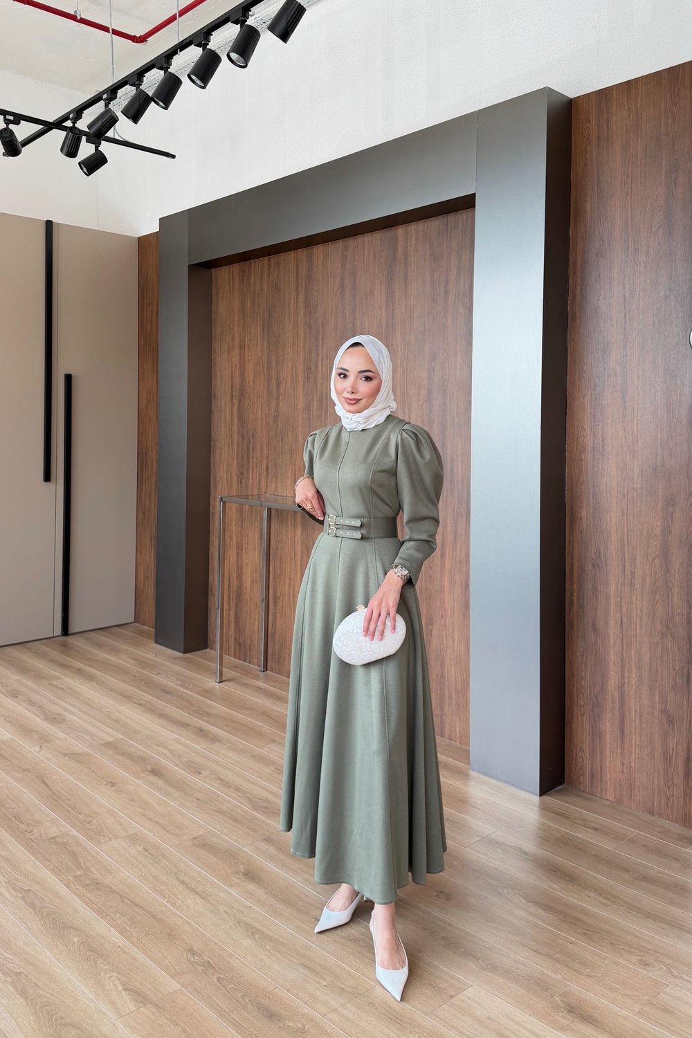 Yasemin Kemerli Elbise Yeşil