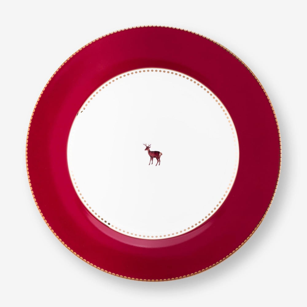  Geyikli Kırmızı Yemek Tabağı 26,5 cm