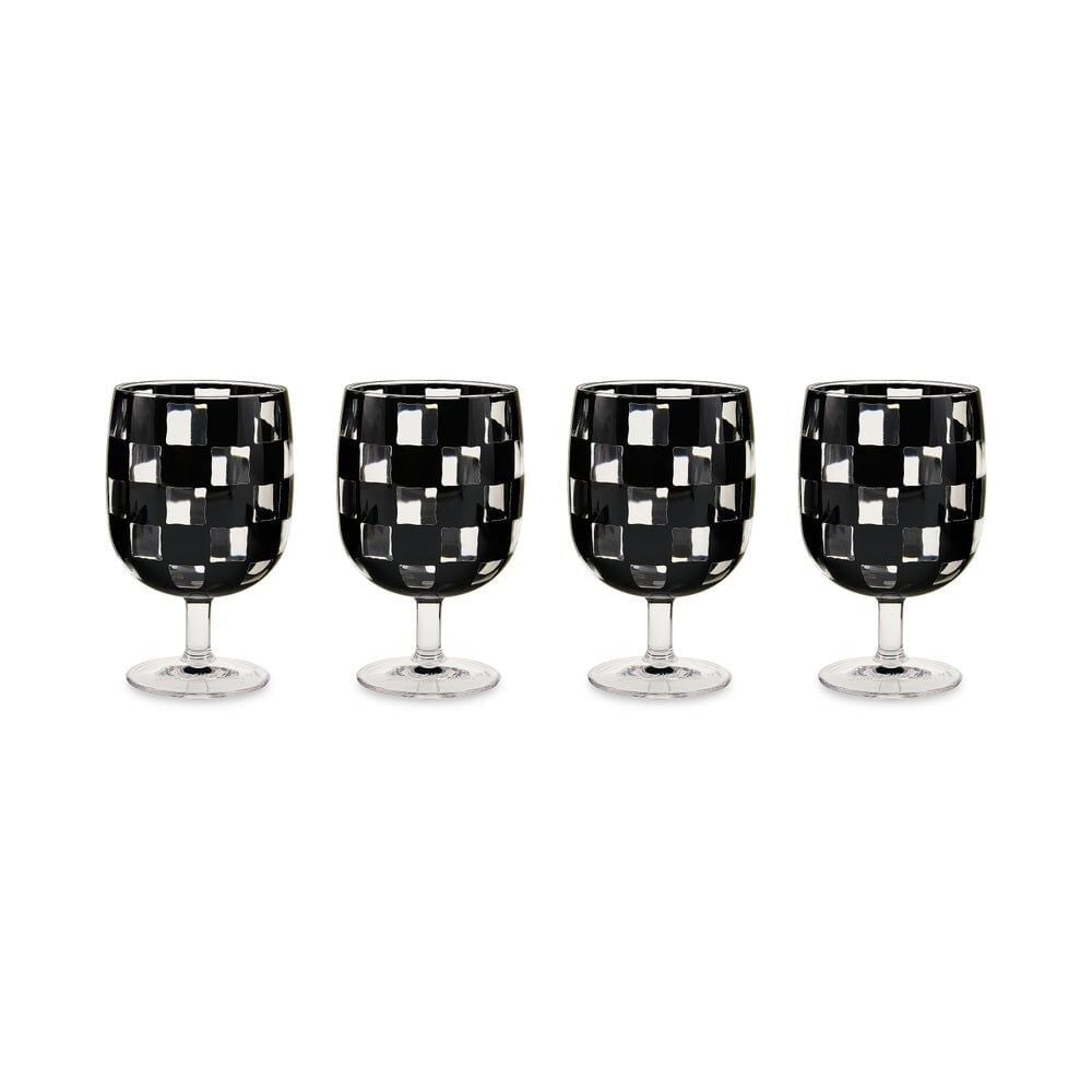 Black Check Acrylic Water Goblets, Set of 4