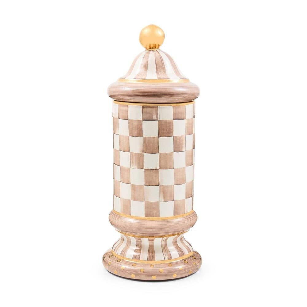 Mocha Check Ceramic Column Canister