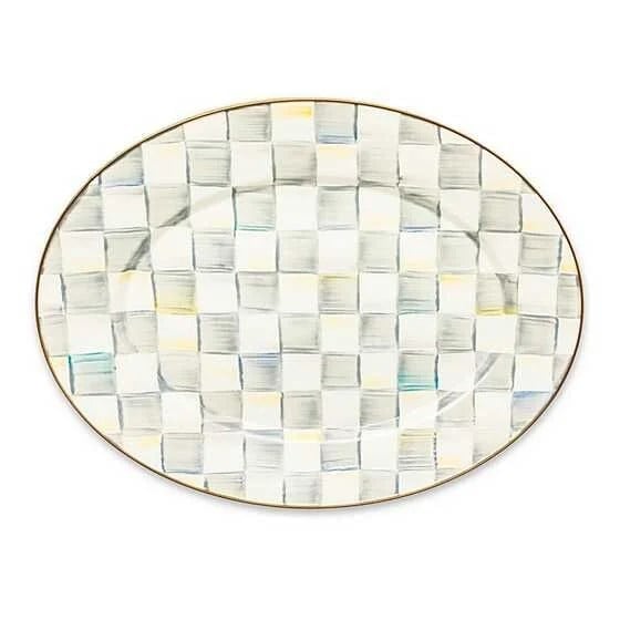 Sterling Check Enamel Oval Platter - Medium