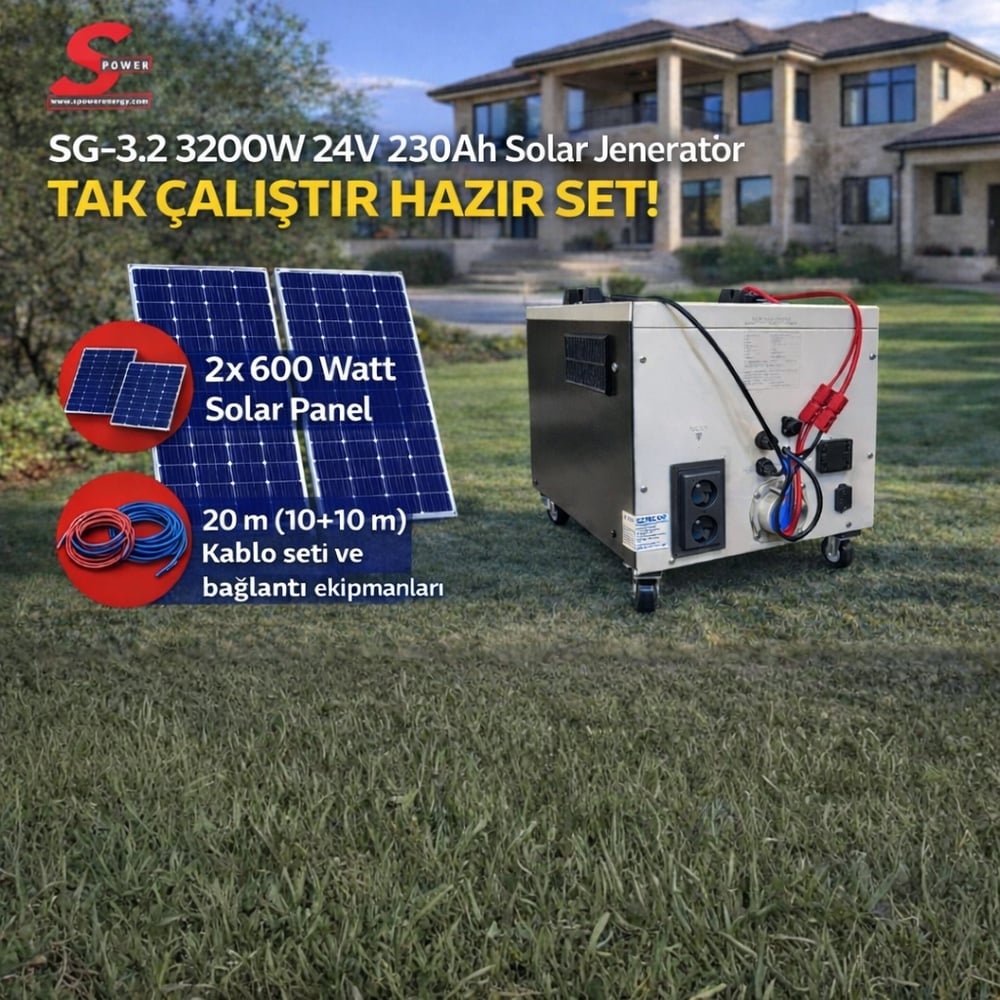 Sg 3.2 3200 watt 24v 230Ah Çift Panelli Solar Paket