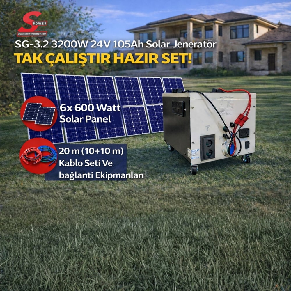 Sg 3.2 3200 watt 24v 105Ah Altı Panelli Solar Paket