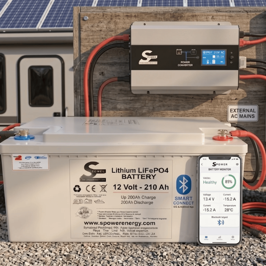 Spower 12V 210AH (12.8V) Lityum LiFePO4 Akü Bluetooth Marin Kasa