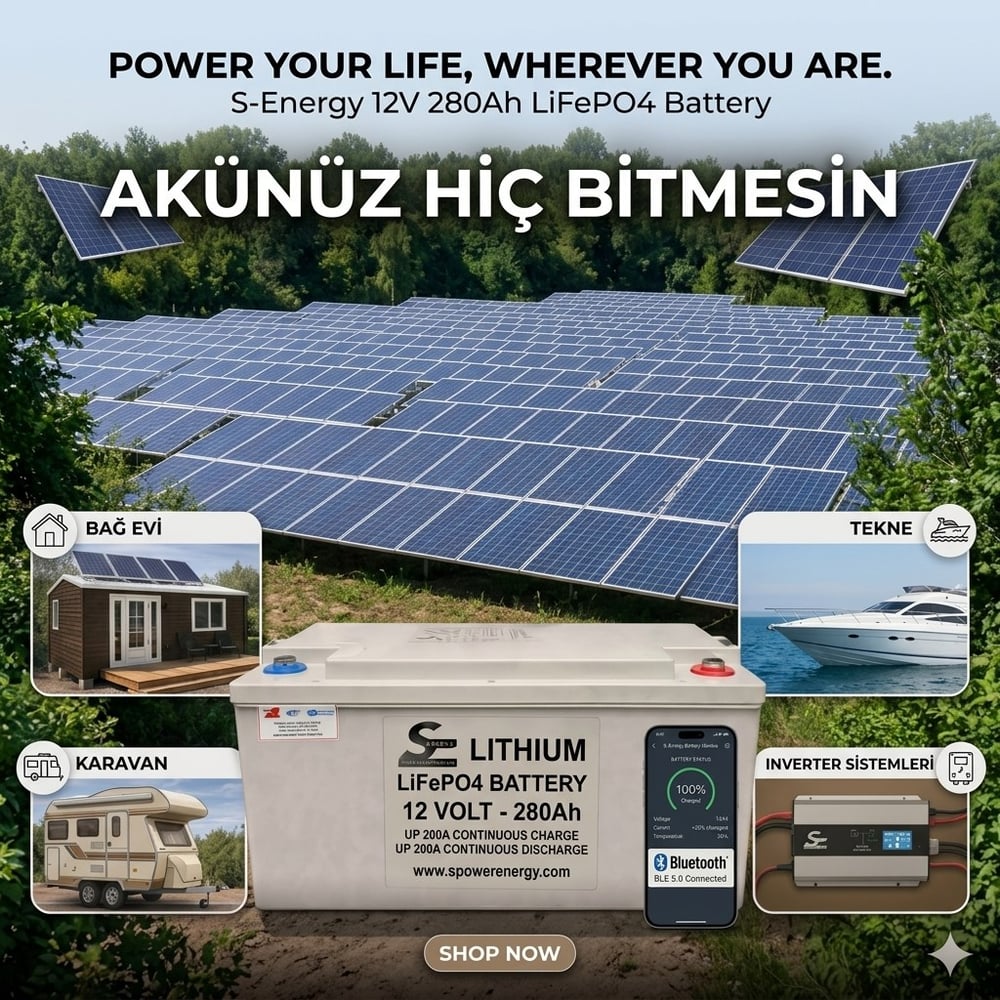 Spower 12V 280AH (12.8V) Lityum LiFePO4 Akü Bluetooth Marin Kasa