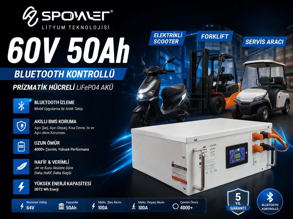 Spower 60 Volt 50Ah LiFePO4 Lityum Akü