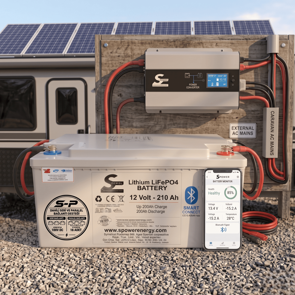 Spower SP Serisi 12V 210AH (12.8V) Lityum LiFePO4 Akü Bluetooth Serilenebilir Parallenebilir Akü