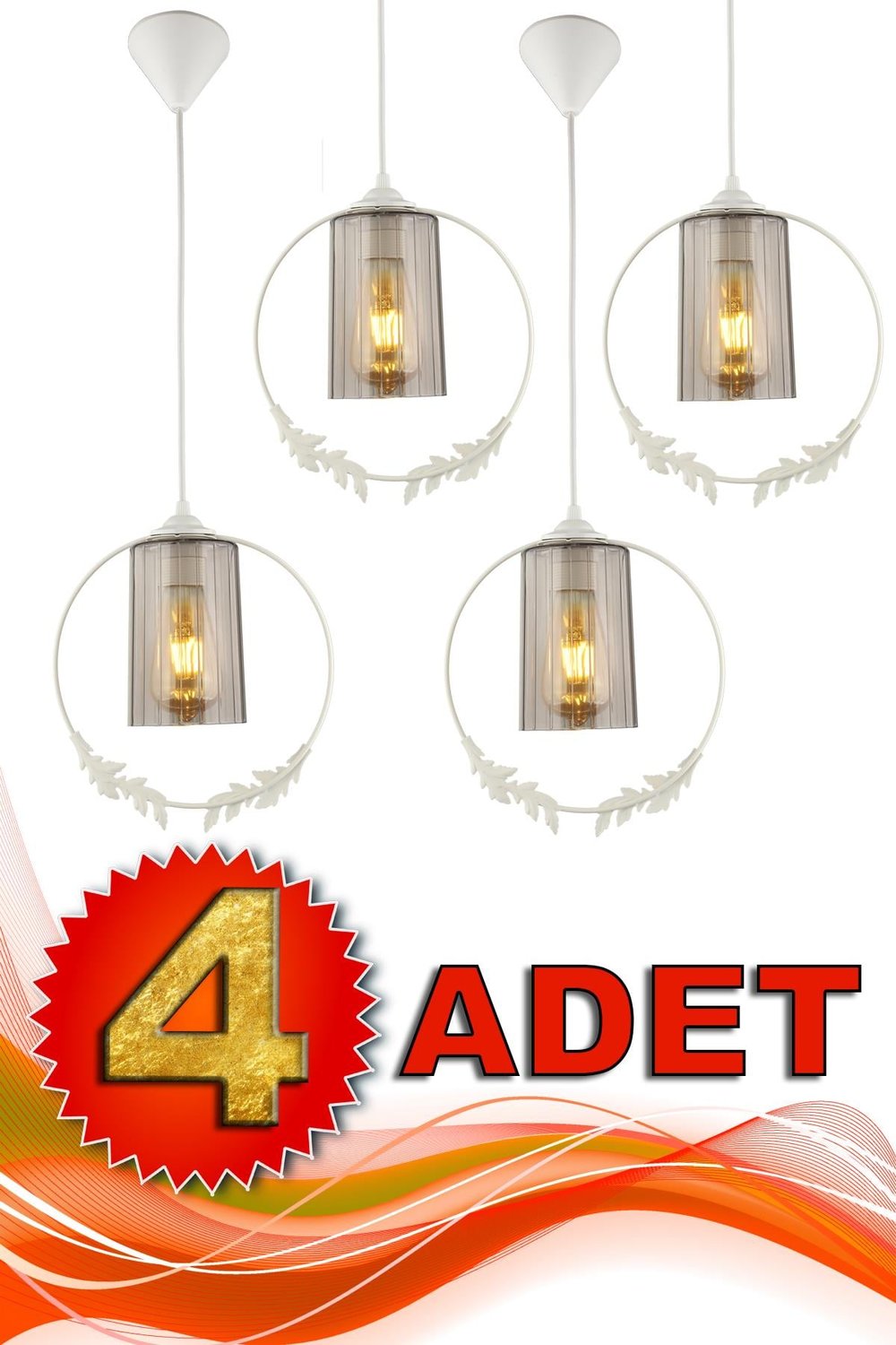 4 Adet Haliç Tekli Avize Beyaz Füme Akrilik