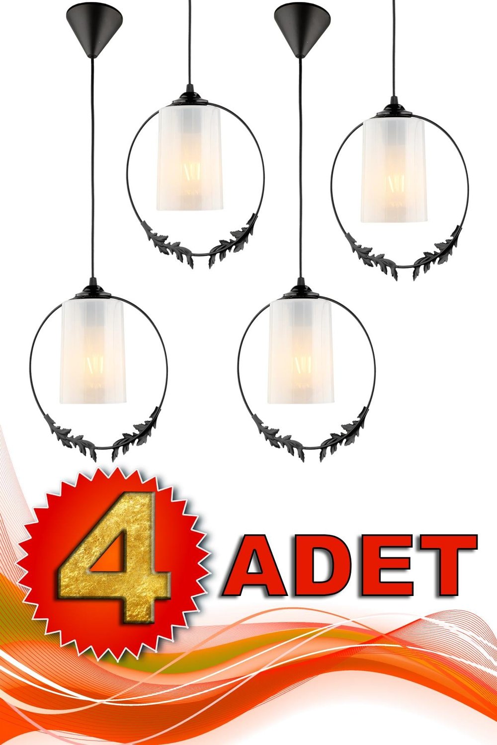 4 Adet Haliç Tekli Avize Siyah Beyaz Akrilik