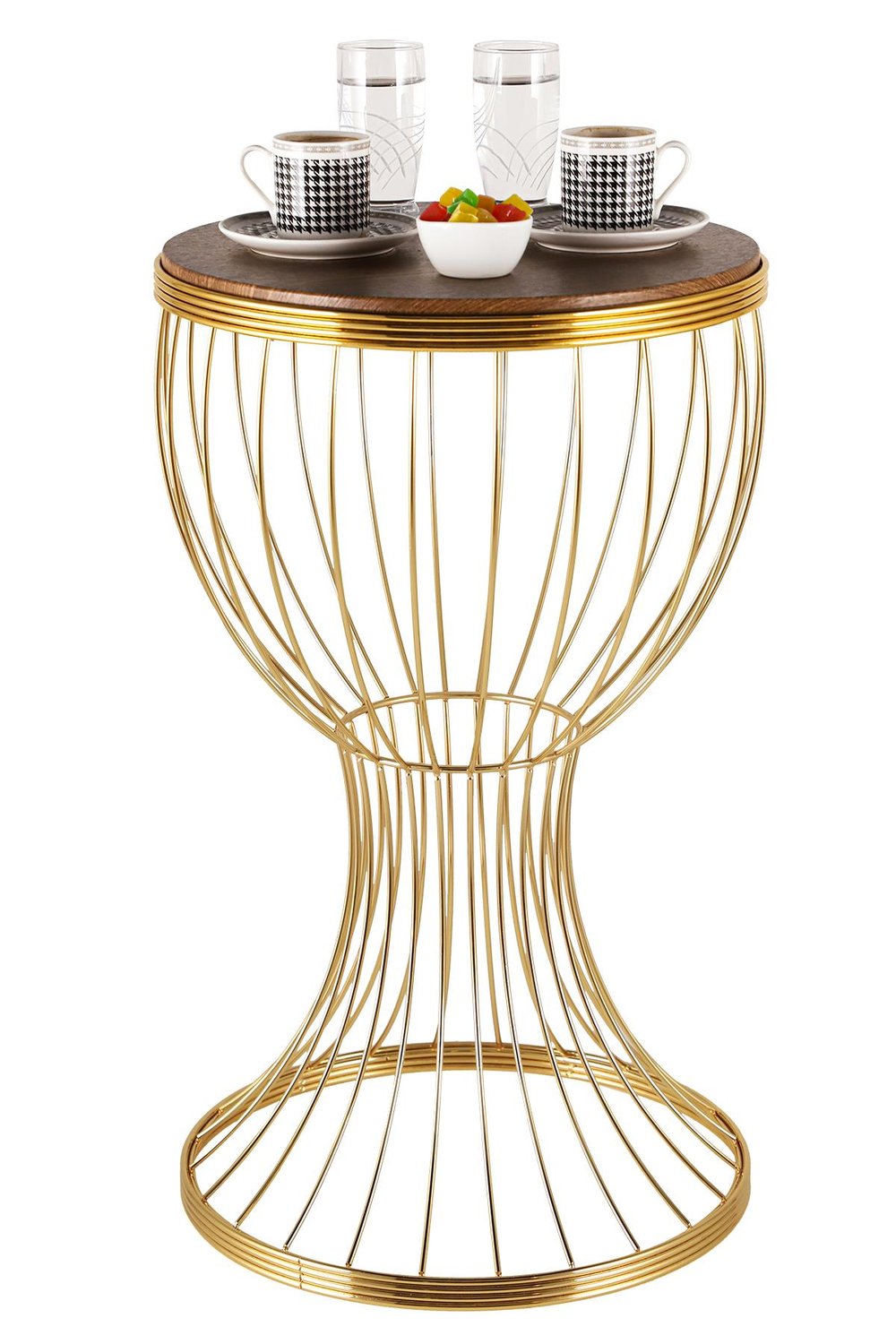 Aldora Sehpa Gold Kaplama Ceviz