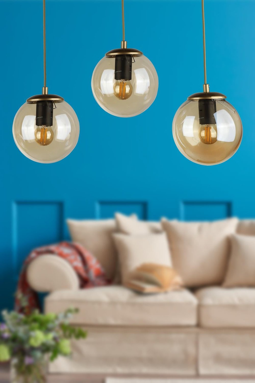Alegro 3.lü Sıralı Avize Eskitme Bal Cam