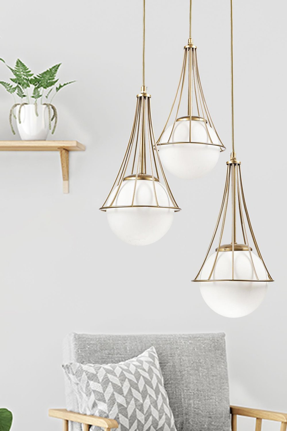 Lapis 3.lü Eskitme Beyaz Camlı Avize