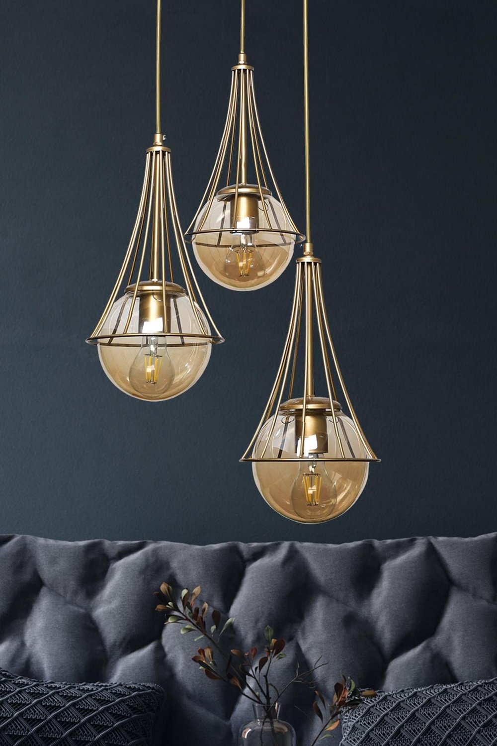 Lapis 3.lü Eskitme Bal Camlı Avize