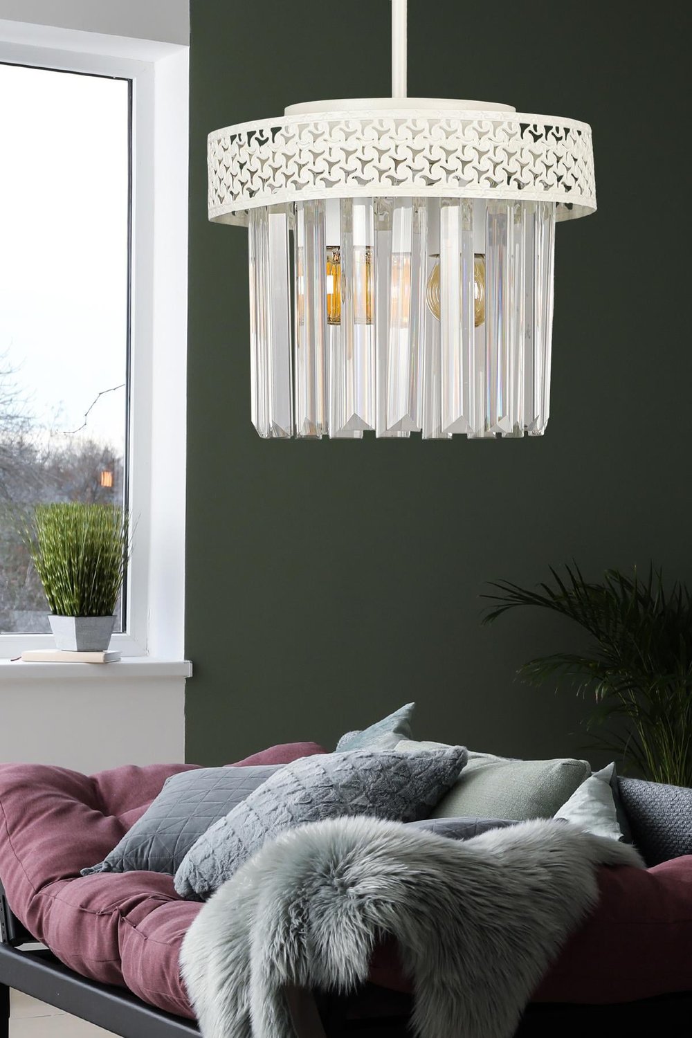 Sitrus 2.li Beyaz Lux Kristal Taşlı Avize