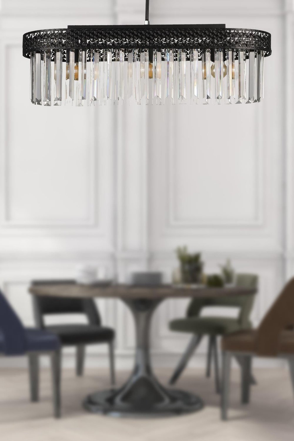 Sitrus 3.lü Elips Lux Kristal Siyah Avize