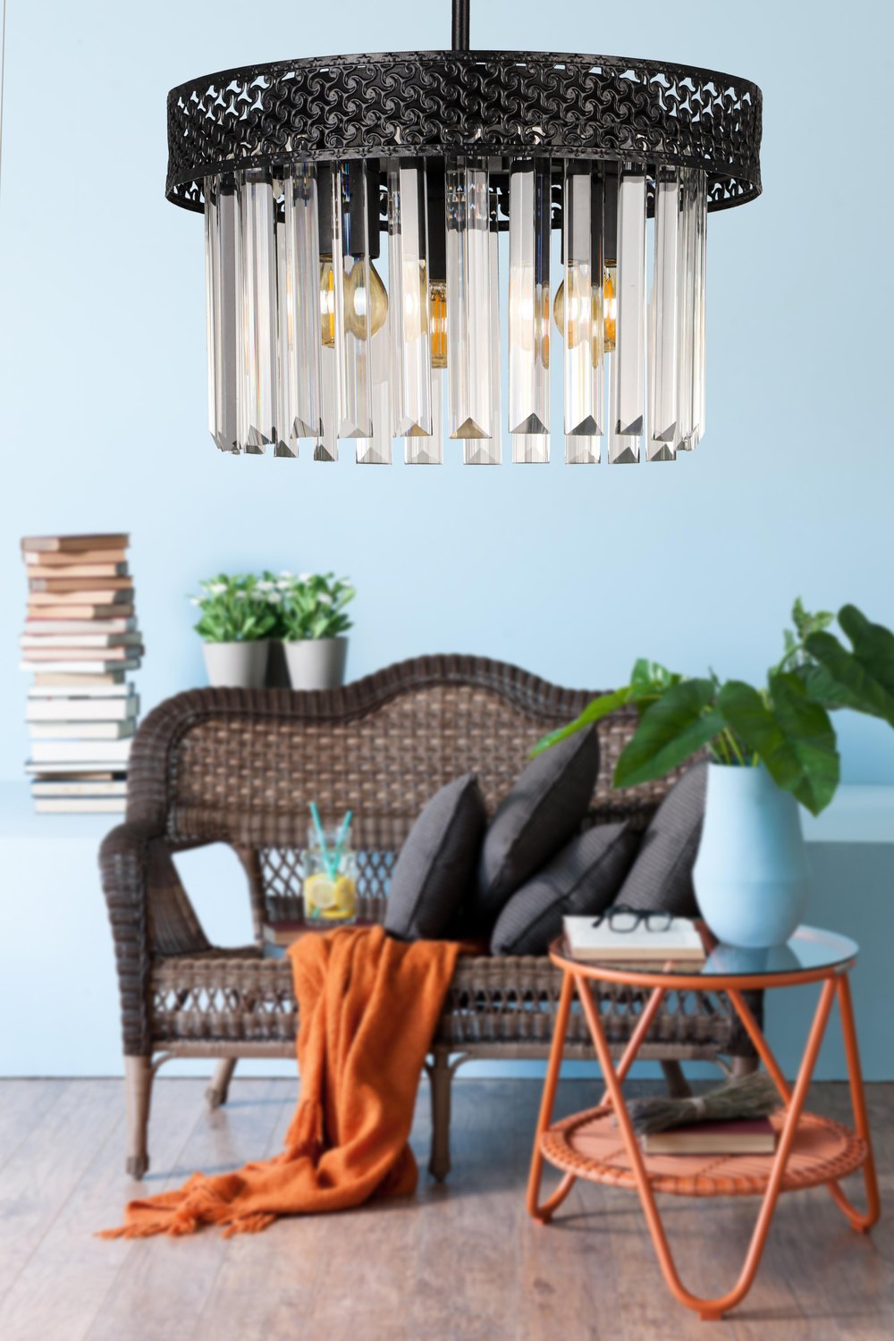 Sitrus 3.lü Siyah Lux Kristal Taşlı Avize