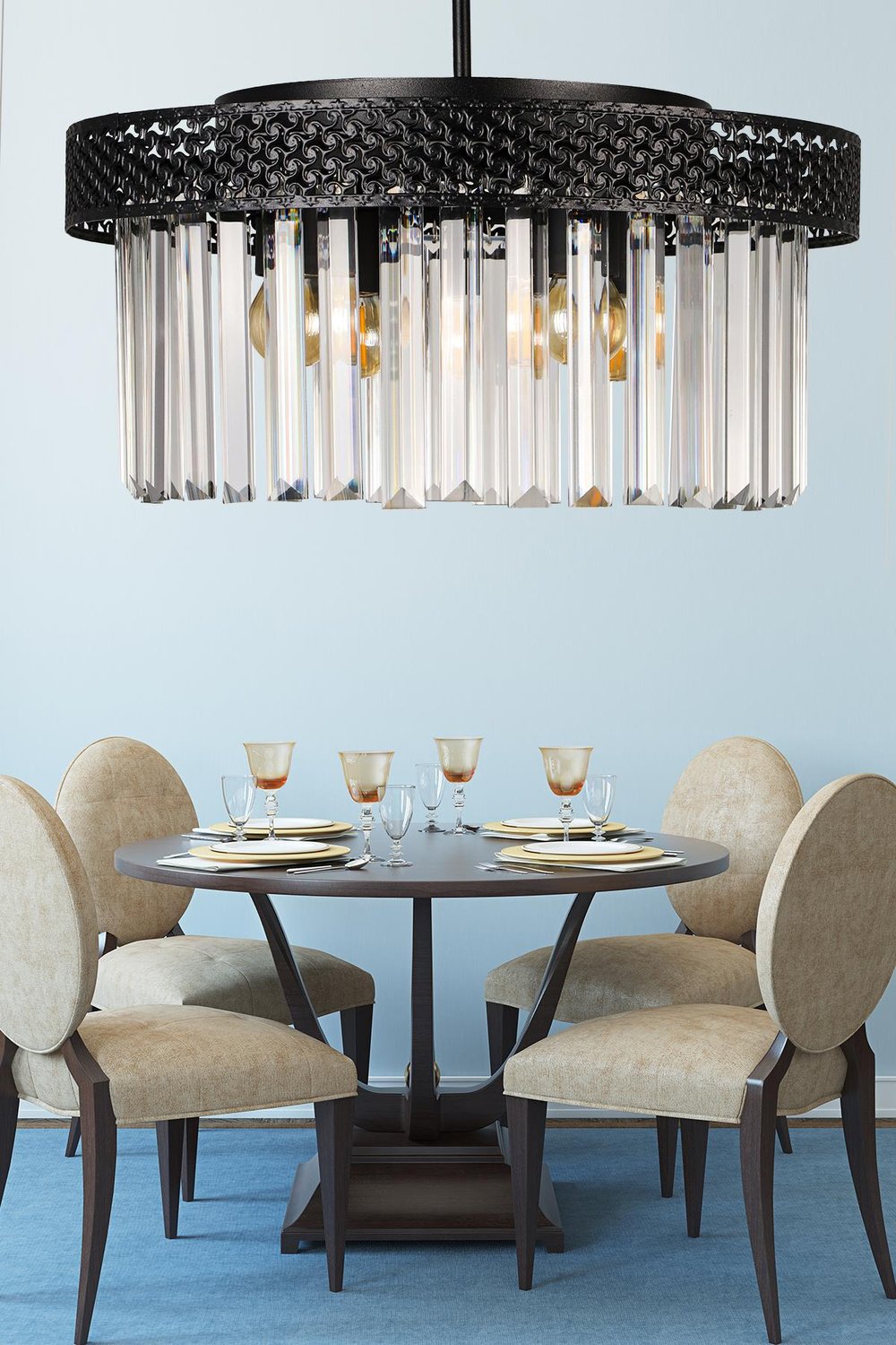 Sitrus 4.lü Siyah Lux Kristal Taşlı Avize