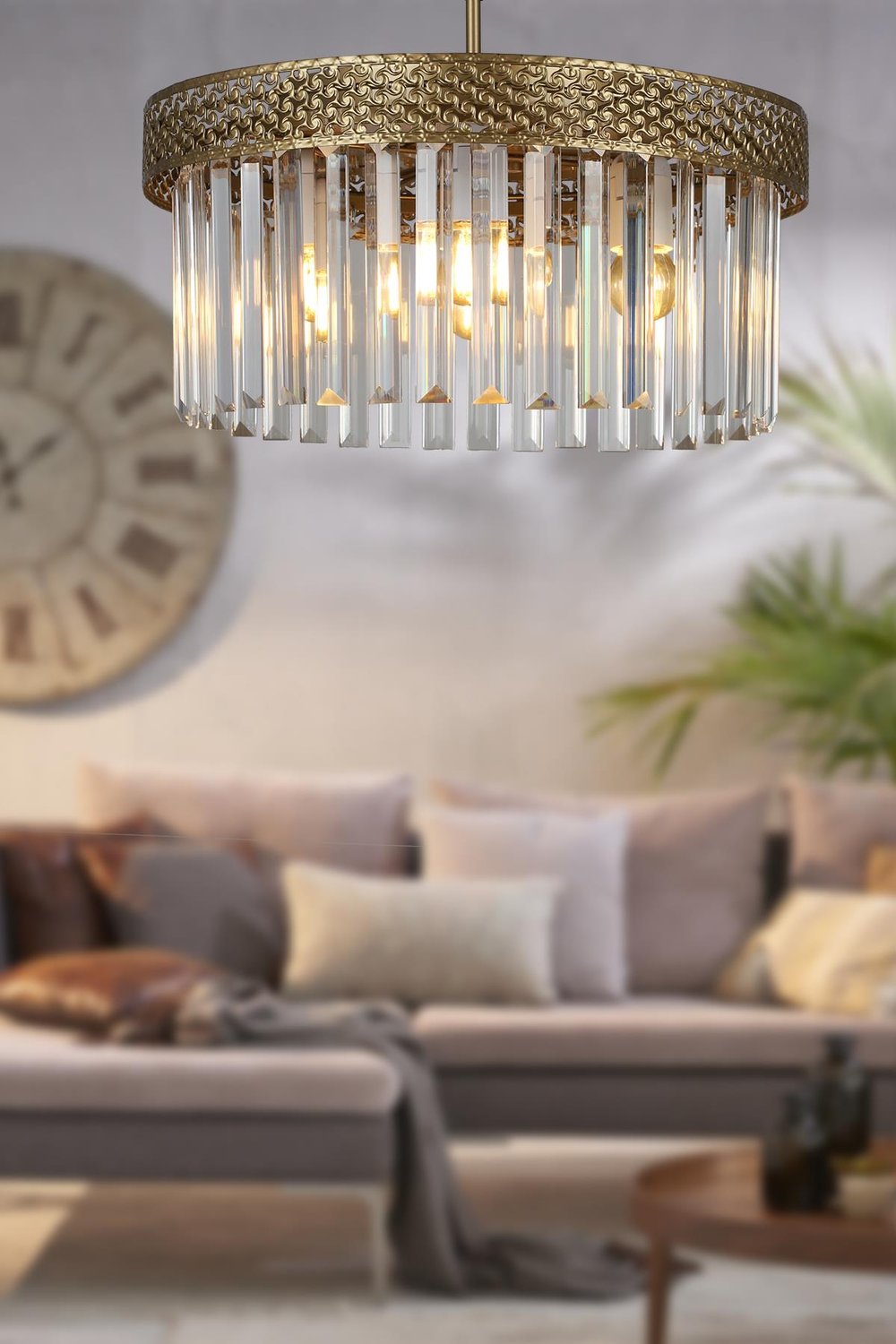 Sitrus 4.lü Eskitme Lux Kristal Taşlı Avize