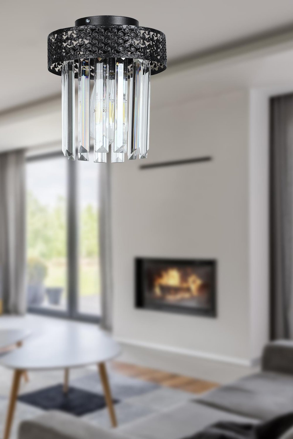 Sitrus Tekli Siyah Lux Kristal Taşlı Tavan Montaj Avize