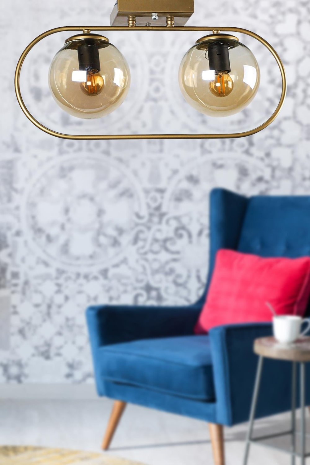 Sühan 2.li Sıralı Eskitme Bal Glob Camlı Avize