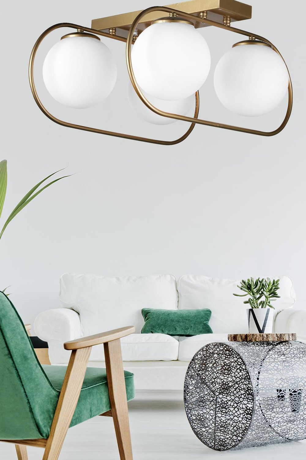 Sühan 4.lü Sıralı Eskitme Beyaz Glob Camlı Avize