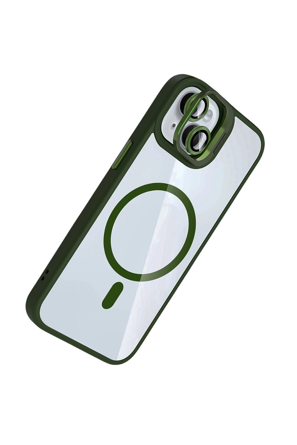 Apple iPhone 13 / iPhone 14 Remim Lensli MagSafe Standlı Darbe Korumalı Kılıf – Koyu Yeşil