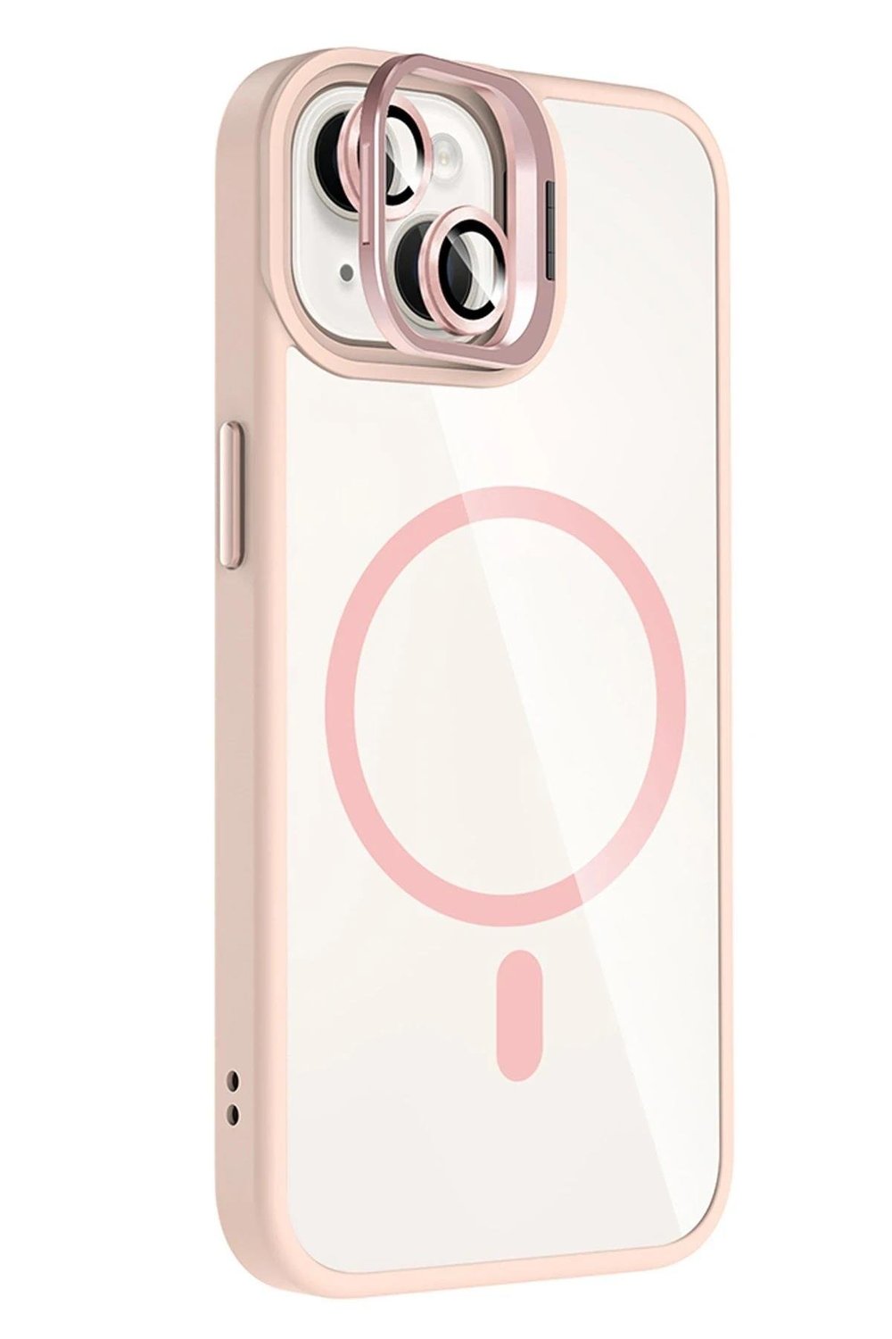 Apple iPhone 13 / iPhone 14 Remim Lensli MagSafe Standlı Darbe Korumalı Kılıf – Pembe