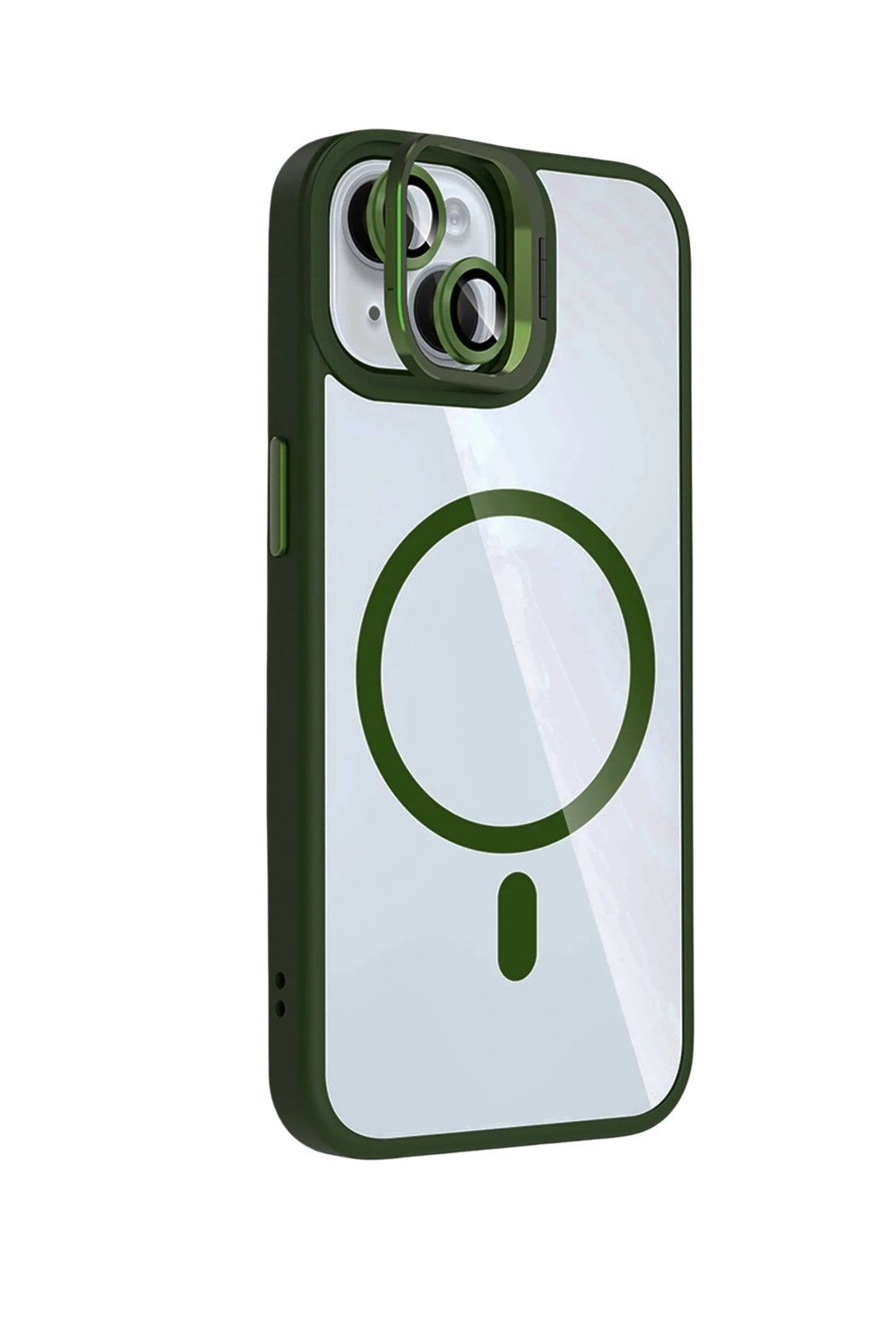 Apple iPhone 13 / iPhone 14 Remim Lensli MagSafe Standlı Darbe Korumalı Kılıf – Koyu Yeşil
