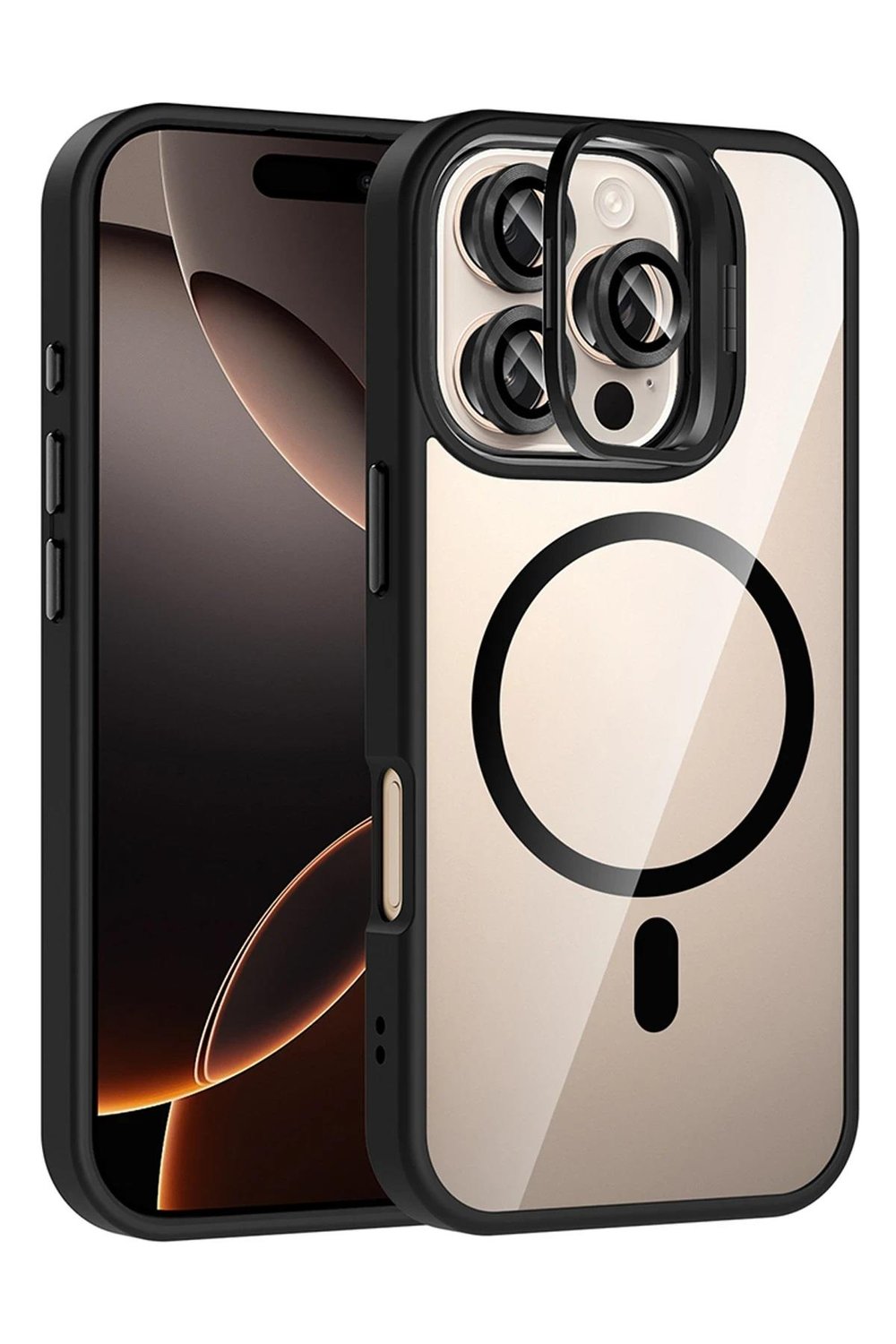 Apple iPhone 14 Pro Max Remim Lensli MagSafe Standlı Darbe Korumalı Kılıf – Siyah