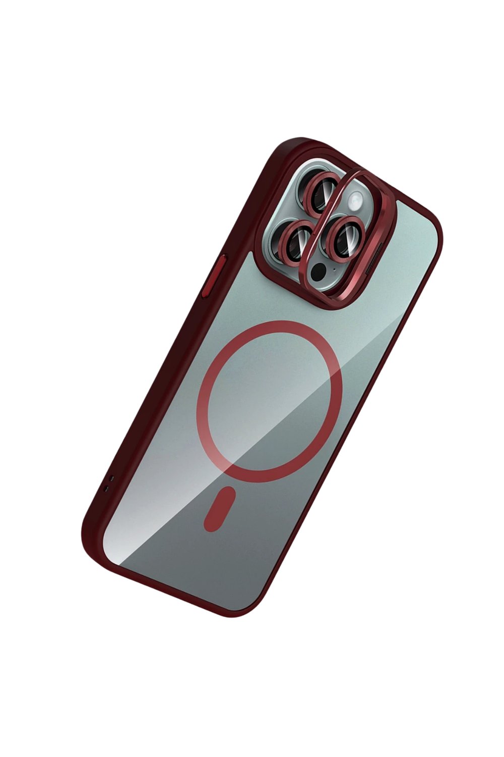 Apple iPhone 14 Pro Max Remim Lensli MagSafe Standlı Darbe Korumalı Kılıf – Bordo