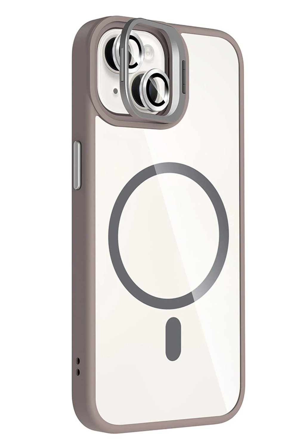 Apple iPhone 15 Plus Remim Lensli MagSafe Standlı Darbe Korumalı Kılıf – Titan Gri