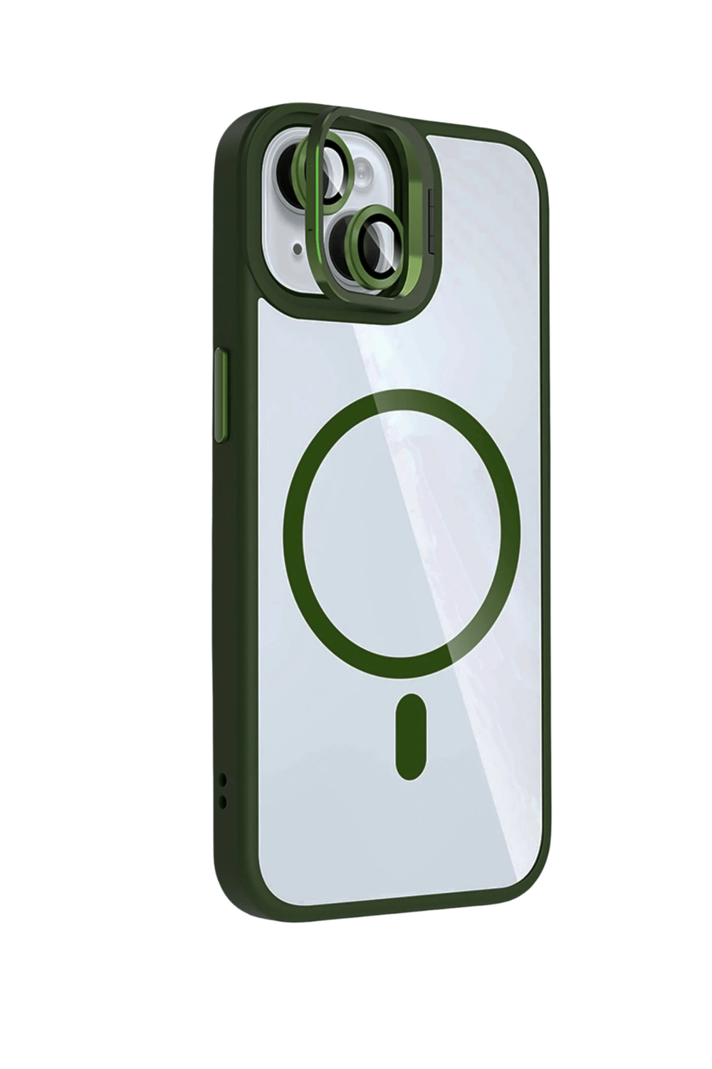 Apple iPhone 15 Remim Lensli MagSafe Standlı Darbe Korumalı Kılıf – Koyu Yeşil