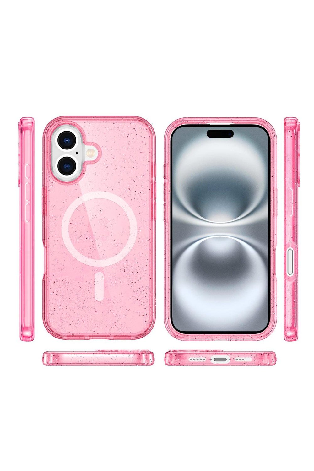 Apple iPhone 16 Plus Kılıf Glow Magsafe Kapak - Simli Pembe