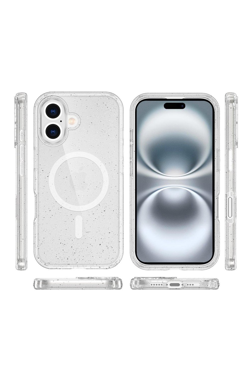 Apple iPhone 16 Plus Kılıf Glow Magsafe Kapak - Simli Şeffaf