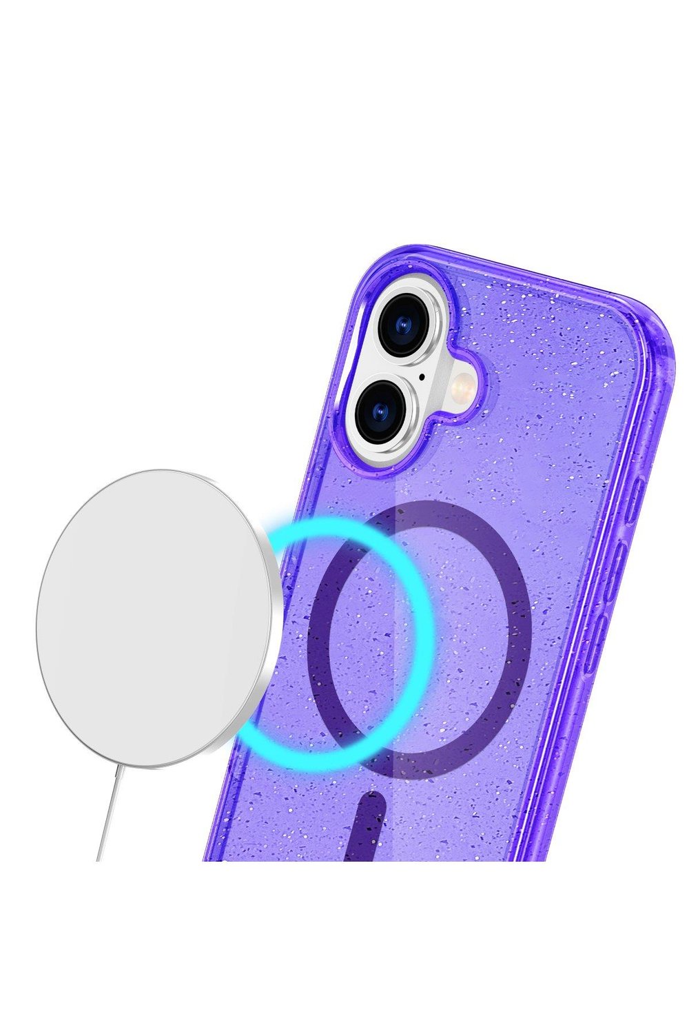 Apple iPhone 16 Plus Kılıf Glow Magsafe Kapak - Simli Mor