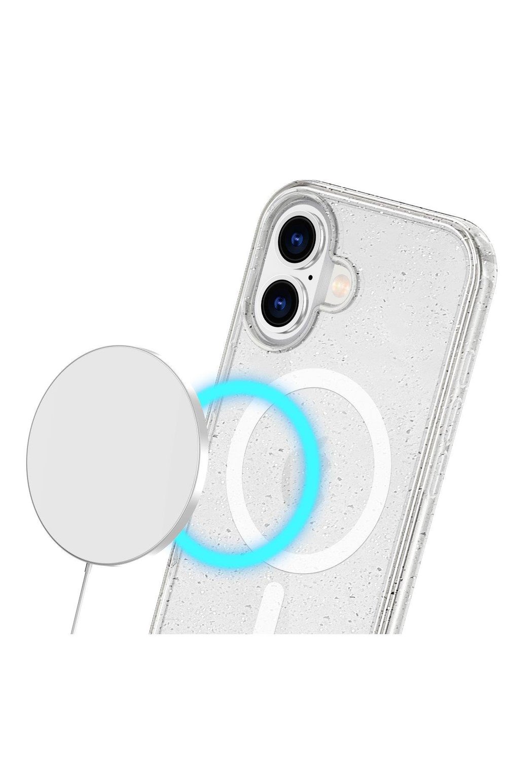 Apple iPhone 16 Plus Kılıf Glow Magsafe Kapak - Simli Şeffaf