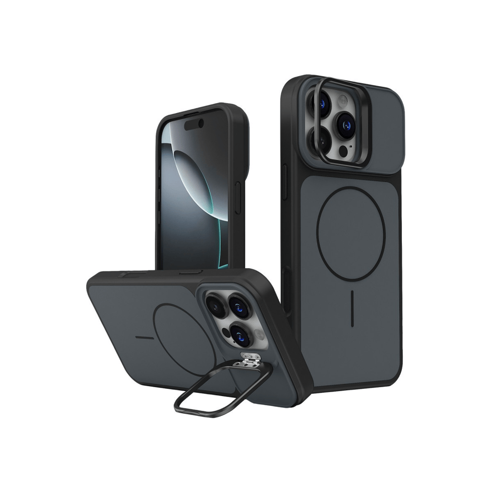 Apple iPhone 16 Pro Max Pale MagSafe Manyetik Kickstand, Darbe Koruma, Şeffaf Premium Standlı Kılıf – Siyah