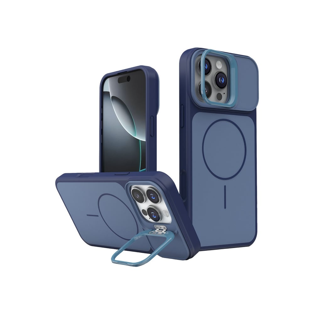 Apple iPhone 16 Pro Max Pale MagSafe Manyetik Kickstand, Darbe Koruma, Şeffaf Premium Standlı Kılıf – Mavi