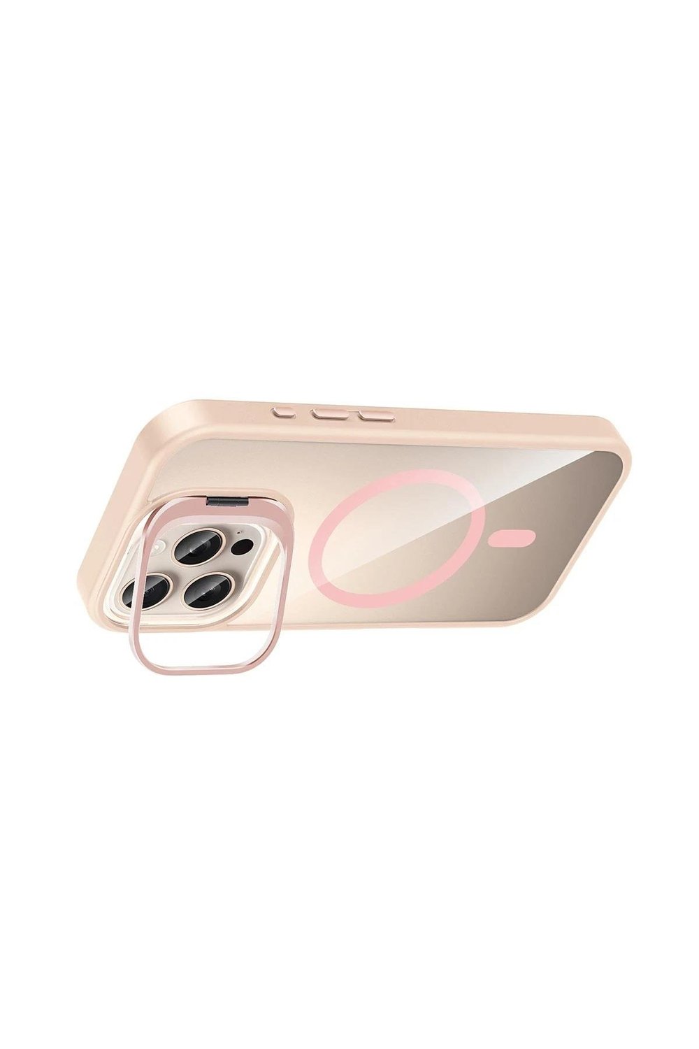 Apple iPhone 16 Pro Remim Lensli MagSafe Standlı Darbe Korumalı Kılıf – Pembe