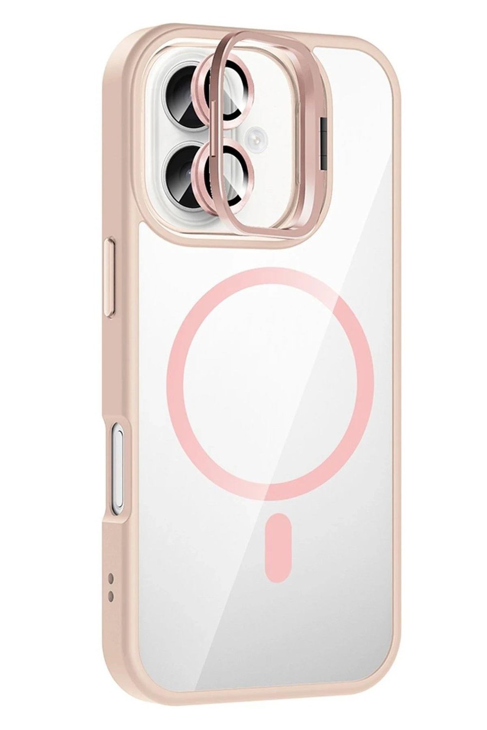 Apple iPhone 16 Remim Lensli MagSafe Standlı Darbe Korumalı Kılıf – Pembe