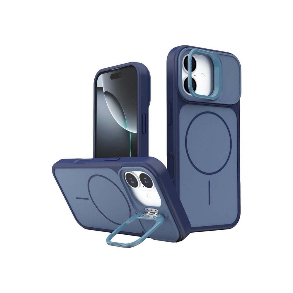 Apple iPhone 17 Pale MagSafe Manyetik Kickstand, Darbe Koruma, Şeffaf Premium Standlı Kılıf – Mavi