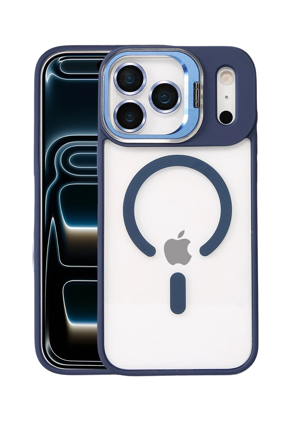 Apple iPhone 17 Pro Max Remim Lensli MagSafe Standlı Darbe Korumalı Kılıf – Lacivert