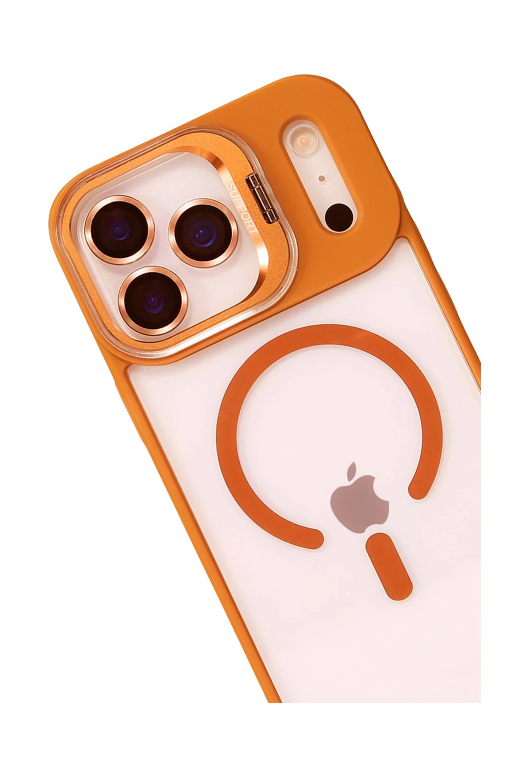 Apple iPhone 17 Pro Max Remim Lensli MagSafe Standlı Darbe Korumalı Kılıf – Turuncu