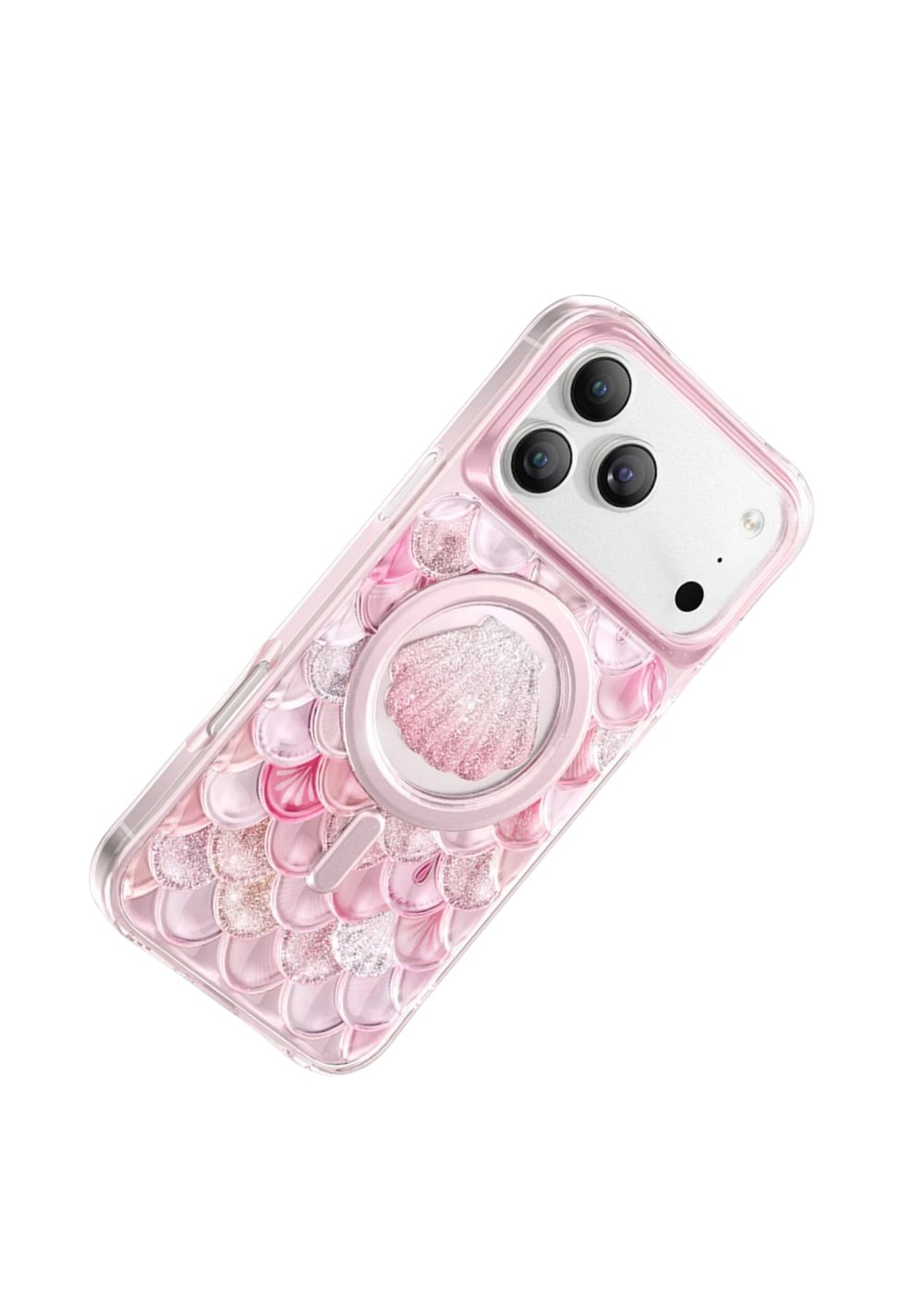 Keephone iPhone 17 Pro Max MagSafe Uyumlu Iceland Simli Şeffaf Telefon Kılıfı – Pembe