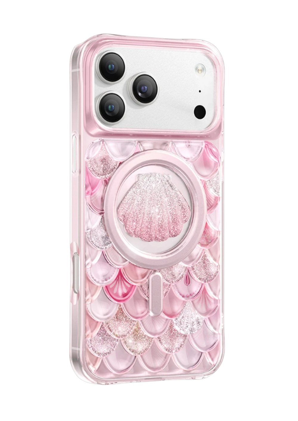 Keephone iPhone 17 Pro Max MagSafe Uyumlu Iceland Simli Şeffaf Telefon Kılıfı – Pembe